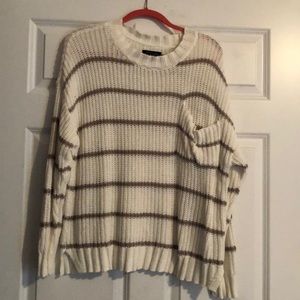 Crew Neck White & Brown Stripe Sweater